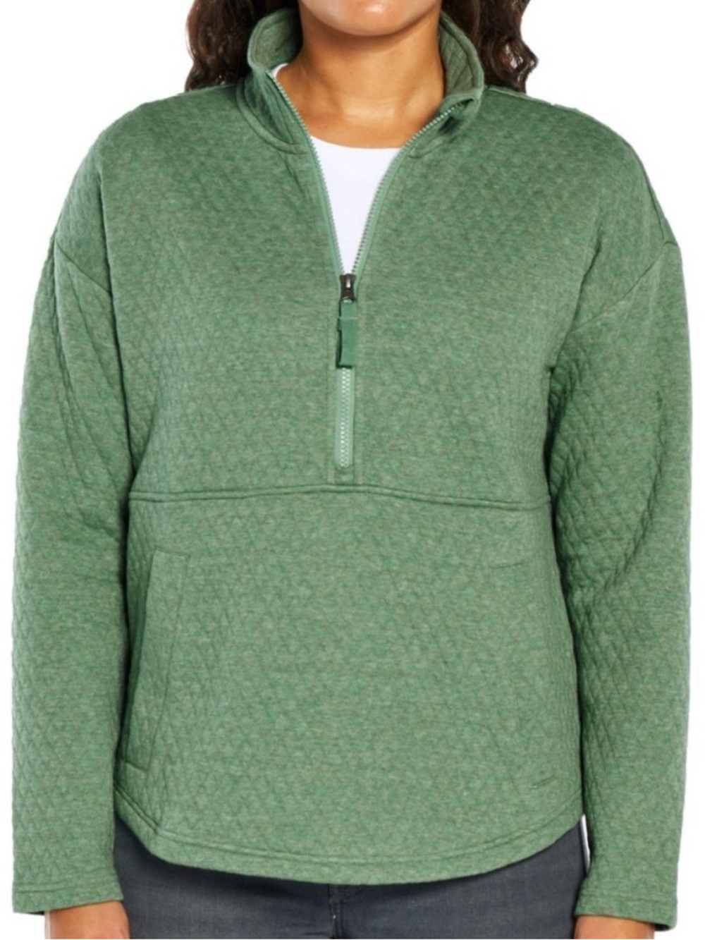 Eddie Bauer Green Quilted Quarter Zip Pullover Sweatshirt Womens Medium